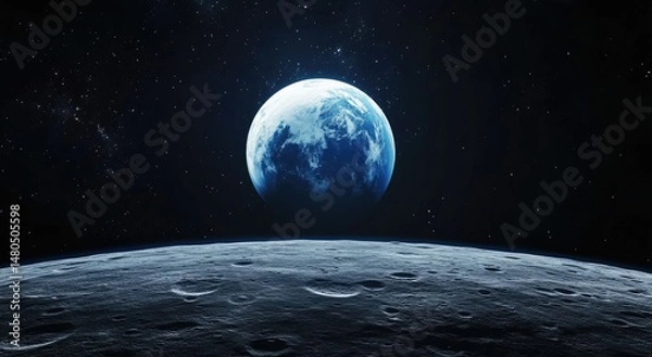 Obraz Earth rising above moon's surface