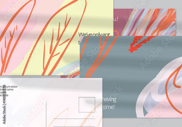 Obraz Postcard Layout with Hand Drawn Abstract Brush Strokes and Floral Elements