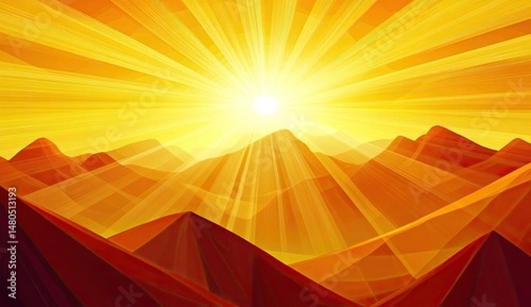 Obraz Sunrise over a mountain range, vibrant colors. Polygonal style, warm tones