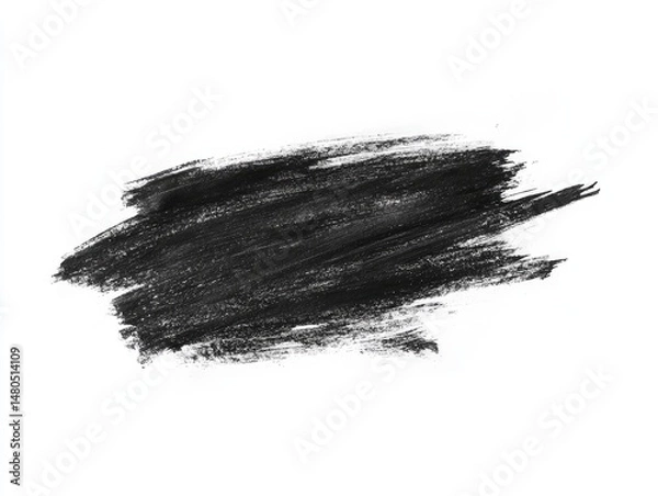 Obraz Dark, smudged black mark on white background.  A textured, irregular smear of black pigment