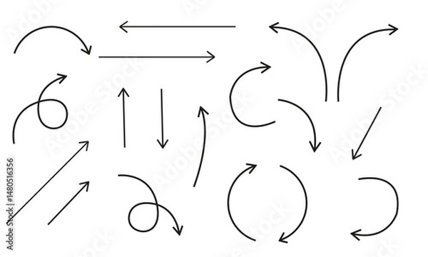Obraz Collection hand drawn arrows. Set simple arrows isolated on white background. Arrow mark icons. Arrow paint.