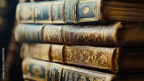 Obraz Stack of Antique Leather-Bound Books