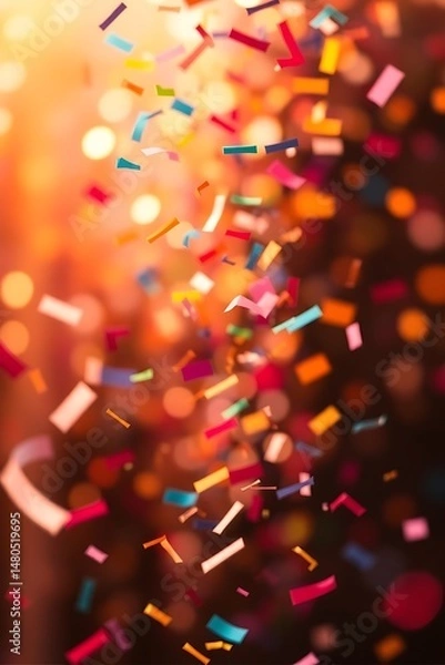 Fototapeta Colorful Confetti Falling Bright Bokeh Background Celebration