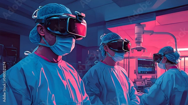 Fototapeta Surgeons in vr headsets working in a surgical suite.