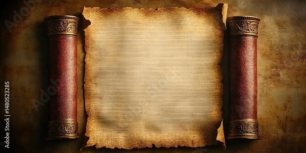 Fototapeta Ancient Scroll with Ornate Wooden Handles