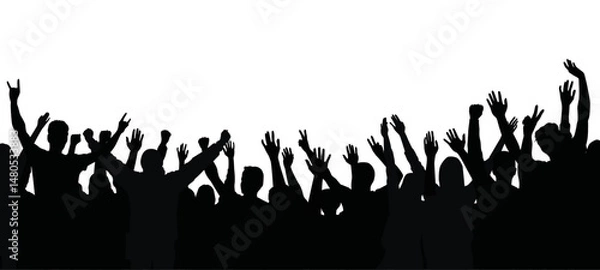 Obraz Vector silhouette of a cheering crowd with hands in the air - concert, festival, sport fans