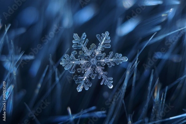 Obraz Intricate Snowflake on Frosty Background