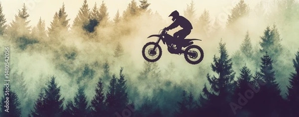 Obraz Motocross Rider in Misty Forest