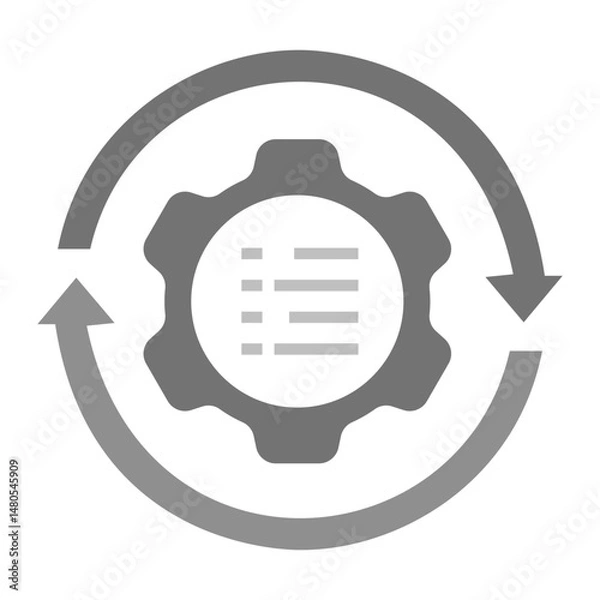 Fototapeta Iterative Prompting Icon. Gear with circular arrows and prompt lines representing feedback loop, model tuning, or AI refinement process.