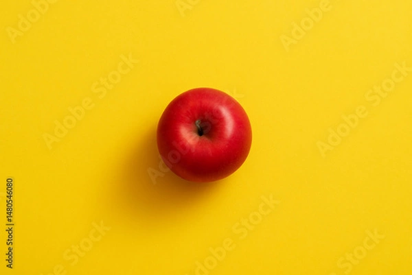 Obraz Bright red apple centered on a vibrant yellow background creating a bold and colorful contrast.