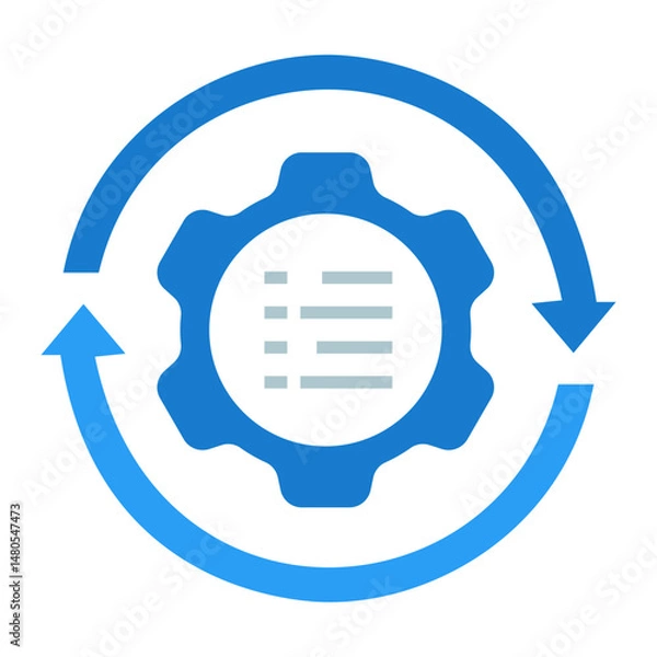 Obraz Iterative Prompting Icon. Gear with circular arrows and prompt lines representing feedback loop, model tuning, or AI refinement process.