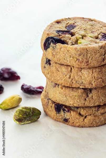 Fototapeta Tasty round homemade healthy biscuit made of oats, butter, nuts and dried fruits
