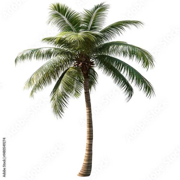 Fototapeta Solitary palm tree casting shadows on a dark backdrop of simulated night