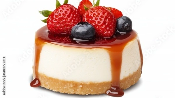 Fototapeta Mini Cheesecake with Berries and Caramel Drizzle