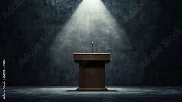 Fototapeta Empty Podium with Spotlight in Dark Room
