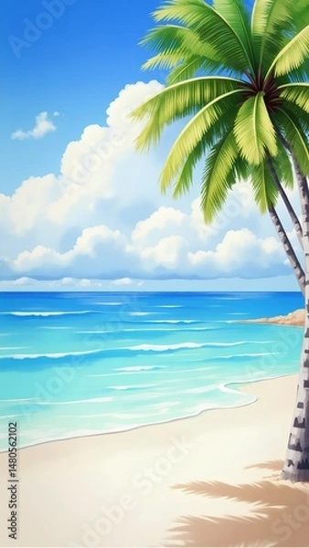 Obraz  watercolor tropical beach with palm tree
