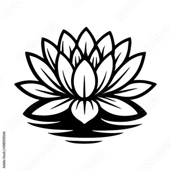 Obraz Black and White Illustration of a Lotus Flower on Water - Graphic Element for Nature, Symbolism, or Design Themes