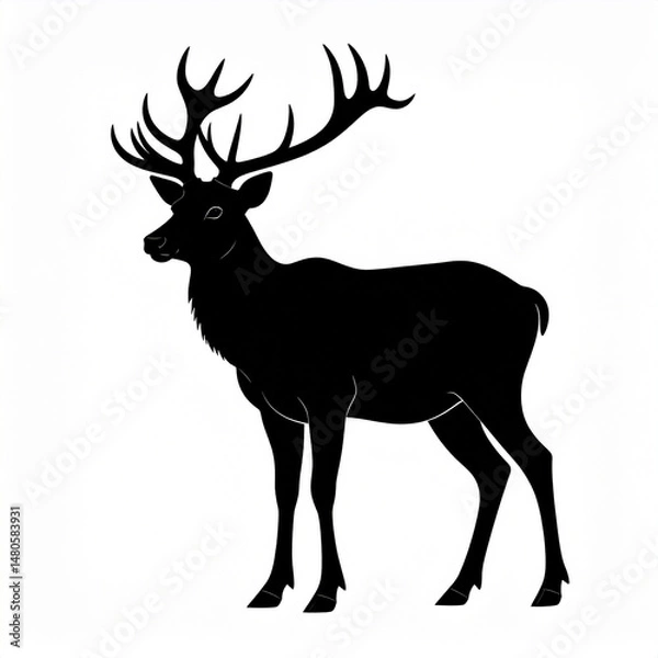 Fototapeta Geometric reindeer silhouette with antlers in minimalist style