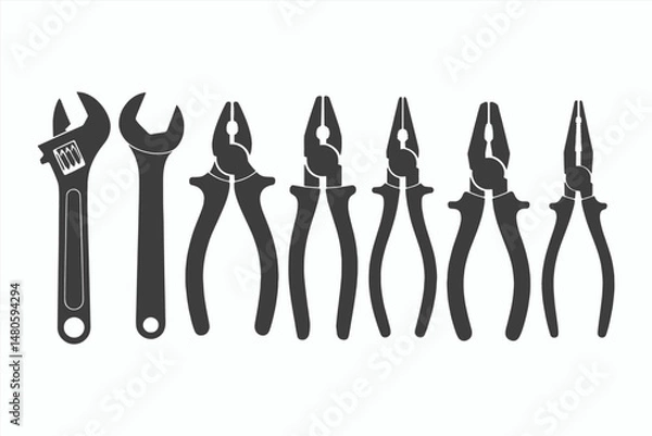 Fototapeta Collection of Wrenches and Pliers Tools Icon Set