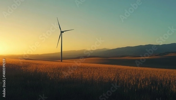 Obraz Sunset Wind Turbine Wheat Field.