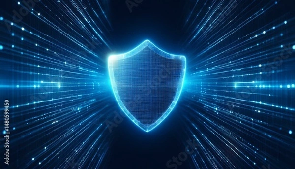 Fototapeta Blue Shield Icon Cyber Security, Digital Data Network Protection