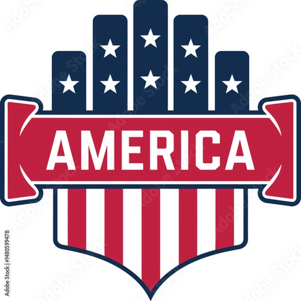 Fototapeta Patriotic America Emblem Shield Design|  America Text vector on white Background