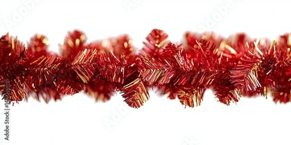 Fototapeta Close-Up Red and Golden Tinsel String Decoration for Christmas Holiday Season, Isolated PNG with Transparency for Easy Editing and Design Use