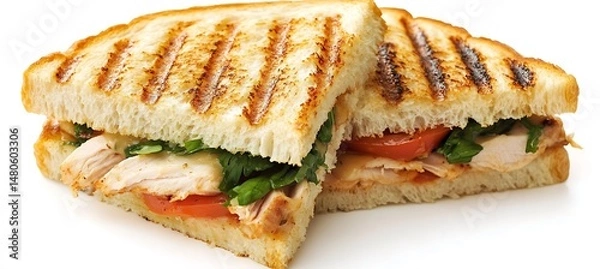 Obraz A perfectly toasted panini with melted cheese and grilled chicken