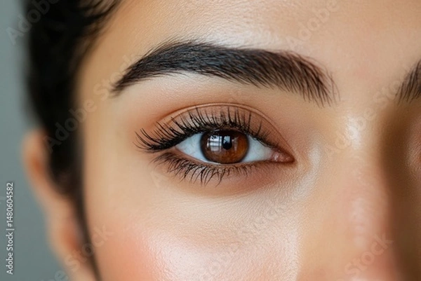 Obraz macro photo of henna brow tint developing, natural dyes and skin detail in focus 