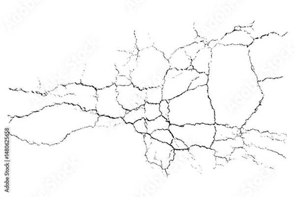 Fototapeta Vector overlay abstract texture. Natural complex crack element on white background. Organic grunge one color surface.