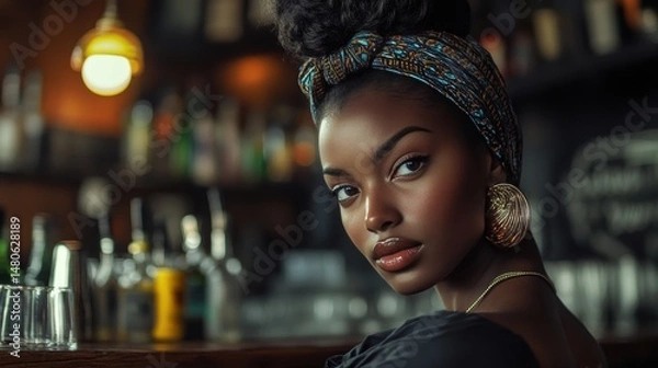 Obraz Female Publican Owns. BarTender working in Public house, looking at camera. Startup successful small business owner. Drinks Business. Small and Medium Enterprises concept.