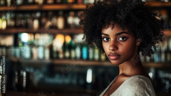 Obraz Female Publican Owns. BarTender working in Public house, looking at camera. Startup successful small business owner. Drinks Business. Small and Medium Enterprises concept.