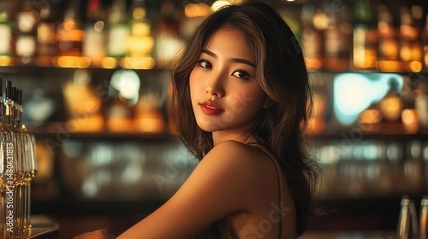 Obraz Female Publican Owns. BarTender working in Public house, looking at camera. Startup successful small business owner. Drinks Business. Small and Medium Enterprises concept.