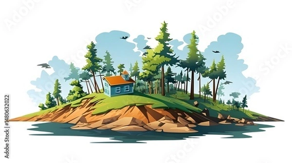 Fototapeta Cartoon Vector Illustration of Afforestation and Deforestation Concept for Environmental Conservation Campaigns