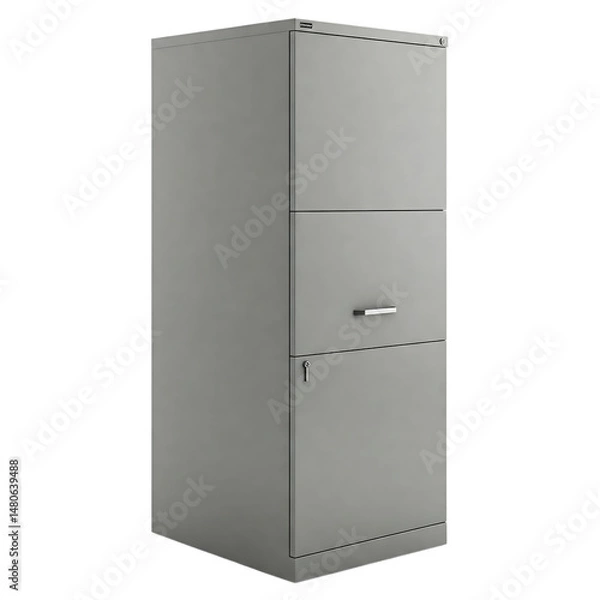 Obraz Modern Gray Metal Filing Cabinet with Two Drawers and a Door