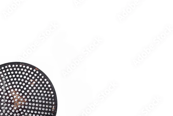 Fototapeta Metal mesh pizza tray on white background