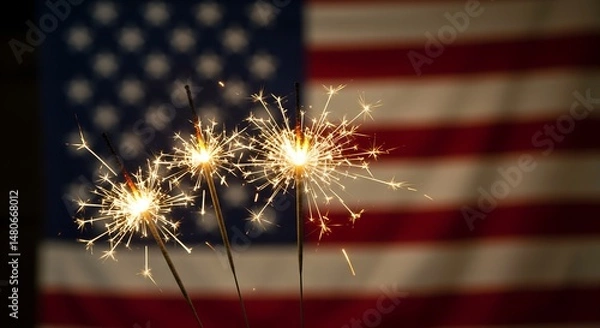 Fototapeta fireworks with USA flag background