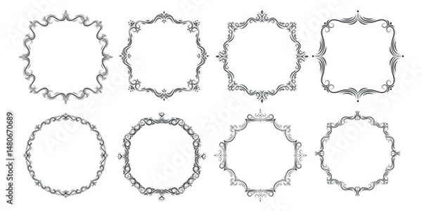Fototapeta set of elegant, ornate frames with place for text. Frames with classic swirls of Baroque style for invitations, cards, photoframes