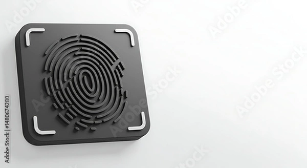 Fototapeta Stylized fingerprint graphic against a plain white background. The fingerprint is centered on a square, dark gray backdrop.