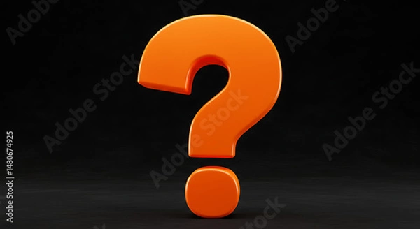 Obraz Bright orange question mark set against a dark background, representing uncertainty, inquiry, and the search for answers and solutions.