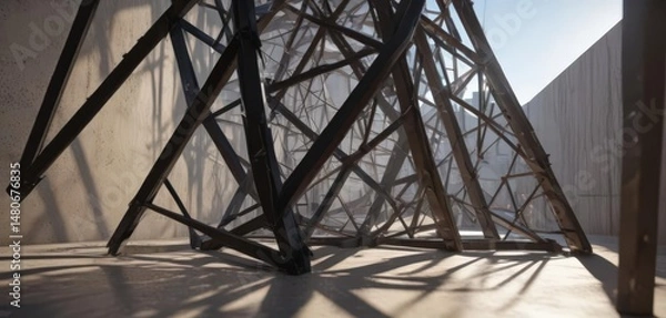 Fototapeta Deep shadow projected by a complex geometric structure, showing facets and angles,  form,  photography
