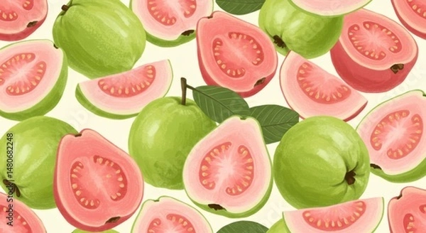 Fototapeta Vibrant Guava Fruit Seamless Pattern Illustration