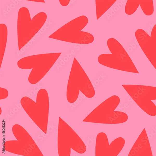 Fototapeta Heart shape seamless pattern. Retro style vector hand drawn illustration. Romantic backgrpund.