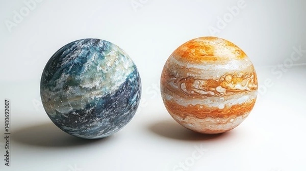 Obraz Two stylized celestial bodies displayed side-by-side.