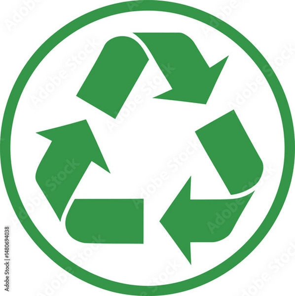 Fototapeta The green recycle symbol icon with arrows in a circle represents environmental conservation and the cycle of reuse on a clean white background