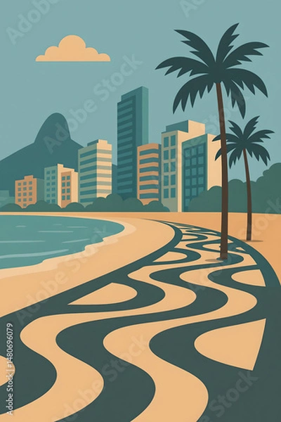 Fototapeta Tropical Geometry: AI Plays with Copacabana's Patterns"