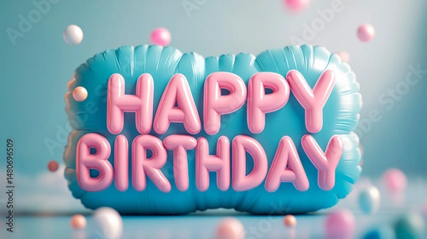 Obraz Ai-Generated photo with inflatable letters "HAPPY BIRTHDAY" and balloons. Minimalistic balloon lettering