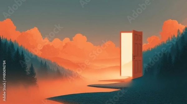 Obraz A 4K photo of stylized of an Inviting Door Opening to a Bright and Promising Future Welcoming New Opportunities and Adventure.