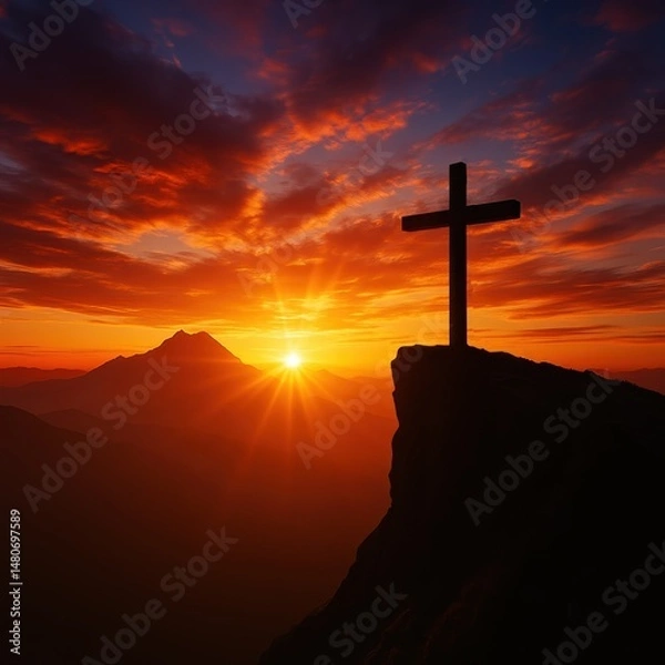 Obraz cross at sunset