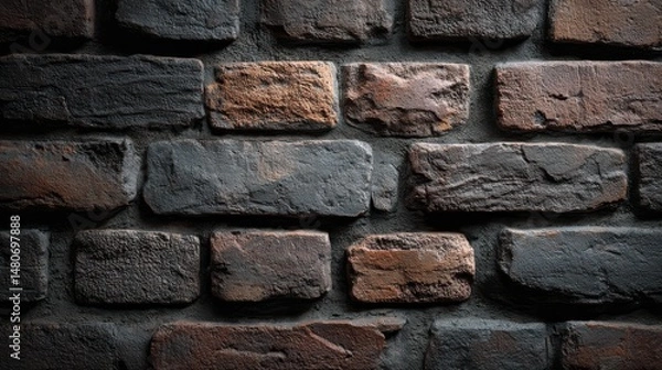 Obraz A 4K photo of texture of dark brick wall. Loft modern style for graphic design, websites or promotional materials, decorative element or art.
